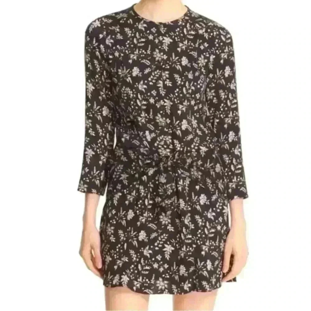 Veronica Beard Stella Silk Tie Waist Dress |‎ Black Floral | SZ 6